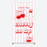 Aperturee - Aperturee Pink Red Cherry On Top Stripe Birthday Rectangle Backdrop